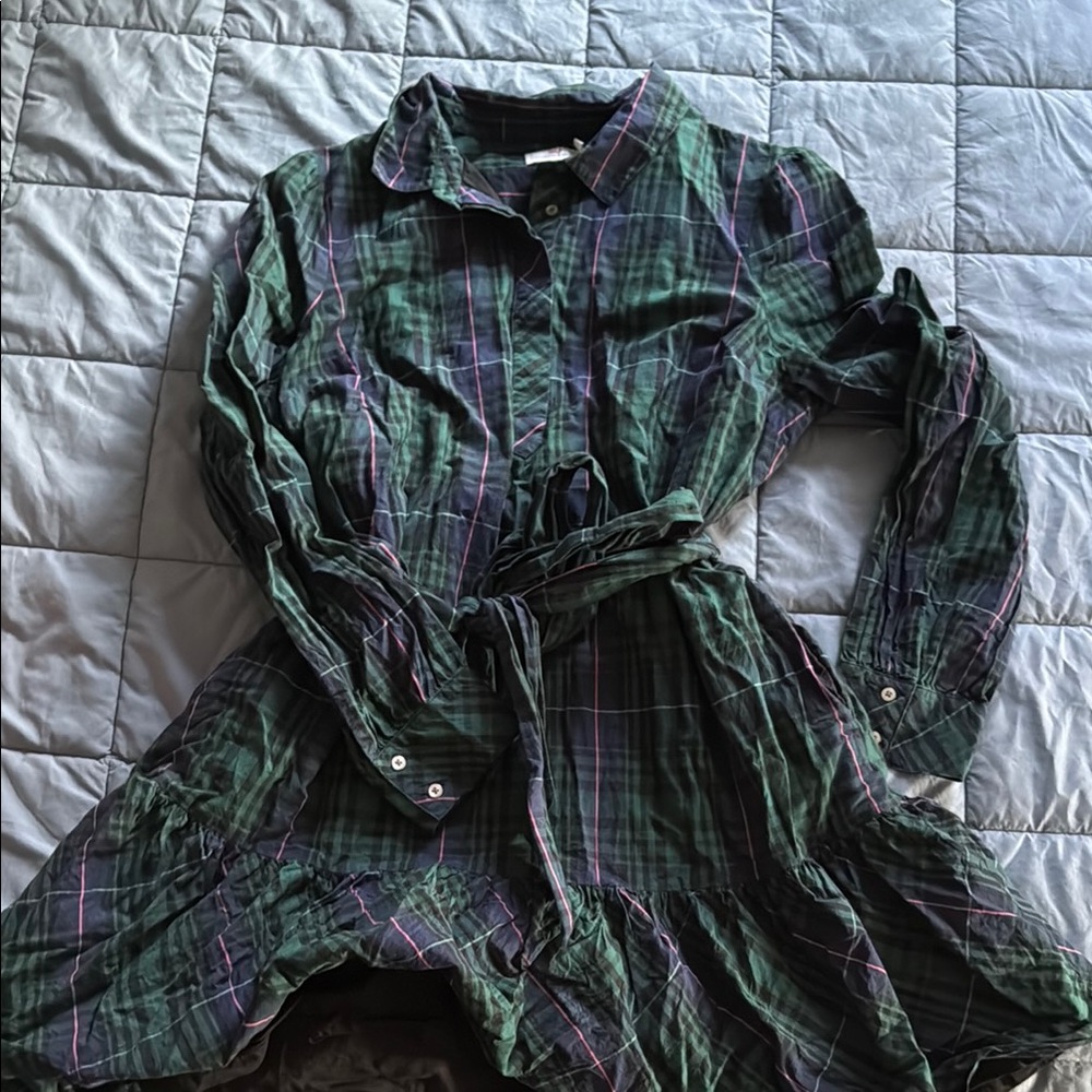 Green Plaid Long-Sleeve Dress Vineyard Vines with tie